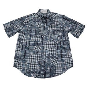 VO5 Shirt Mens L Gray Geometric Cinco En Todo Button Up Short Sleeve Collared